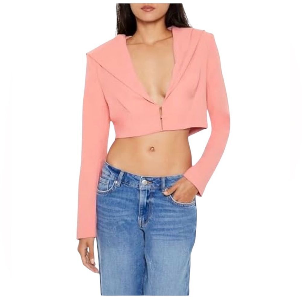 NWT FOREVER 21 Pink Cropped Hooded Blazer Jacket Sz XS